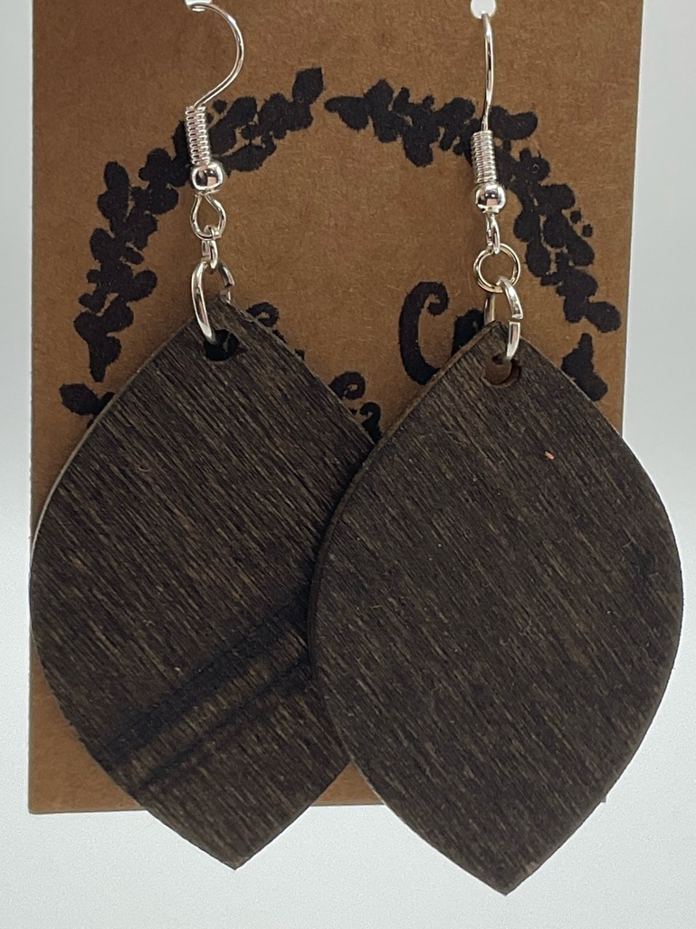 Handmade Dark Brown Wooden Leaf Drop Earrings - Women Jewelry